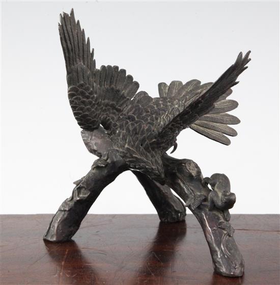A Japanese bronze okimono of an eagle, Meiji period, height 20.5cm